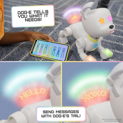 DOG-E Interactive Robot Dog with Colourful LED Lights, 200+ Sounds & Reactions, App Connected (Ages 6+), White