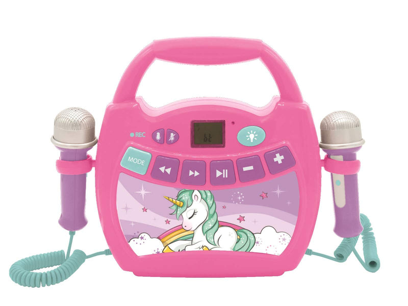 Lexibook, Unicorn, Portable karaoke digital player for kids, Microphones, Light effects, Bluetooth®, Record and voice changer functions, Pink, MP320UNIZ