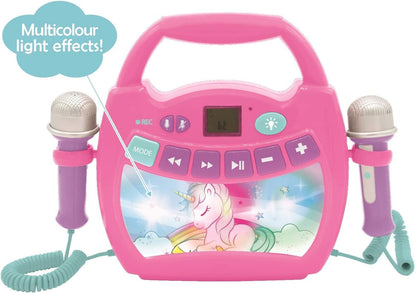 Lexibook, Unicorn, Portable karaoke digital player for kids, Microphones, Light effects, Bluetooth®, Record and voice changer functions, Pink, MP320UNIZ
