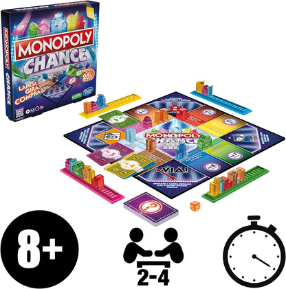 Monopoly Chance - gioco da tavolo, gioco per famiglie di Monopoly veloce da 2 a 4 giocatori, 20 min. circa