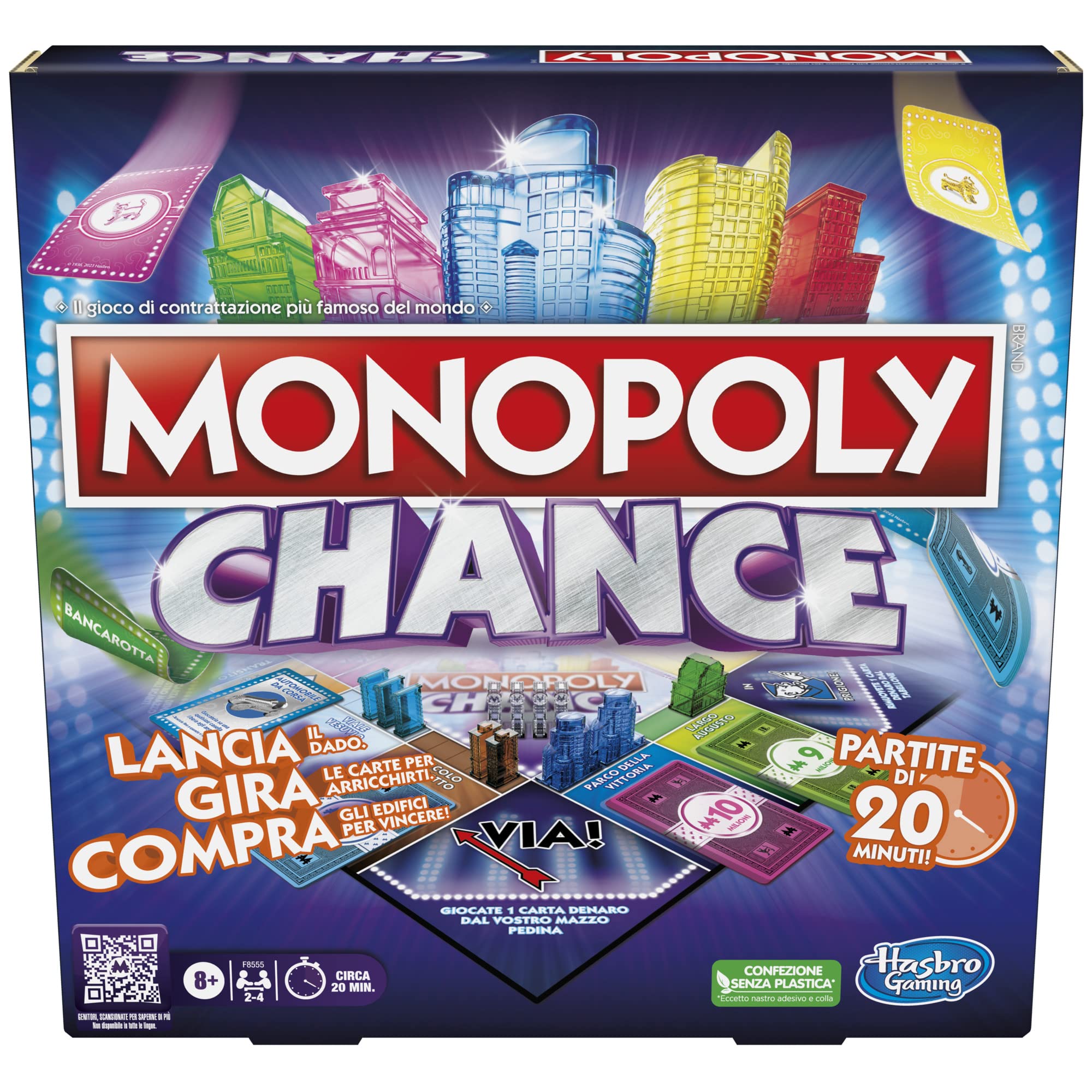 Monopoly Chance - gioco da tavolo, gioco per famiglie di Monopoly veloce da 2 a 4 giocatori, 20 min. circa