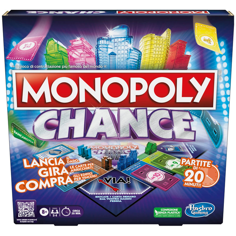 Monopoly Chance - gioco da tavolo, gioco per famiglie di Monopoly veloce da 2 a 4 giocatori, 20 min. circa