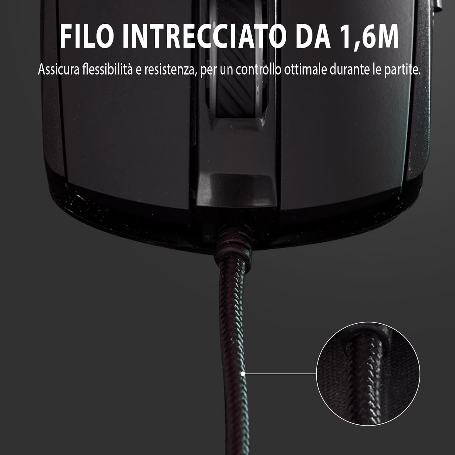 SPYCO Action MO-101, Gaming Mouse ergonomico, 7200 DPI, RGB light con 6 effetti cromatici, Peso 123g, 7 Pulsanti Programmabili, Filo Intrecciato