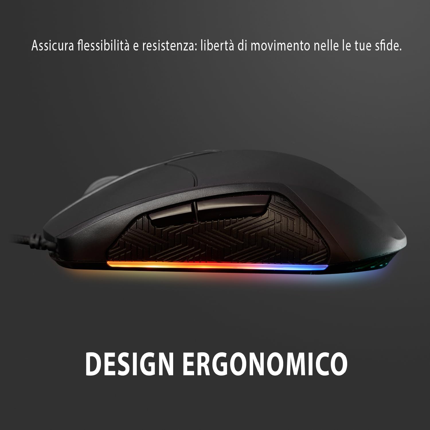 SPYCO Action MO-101, Gaming Mouse ergonomico, 7200 DPI, RGB light con 6 effetti cromatici, Peso 123g, 7 Pulsanti Programmabili, Filo Intrecciato