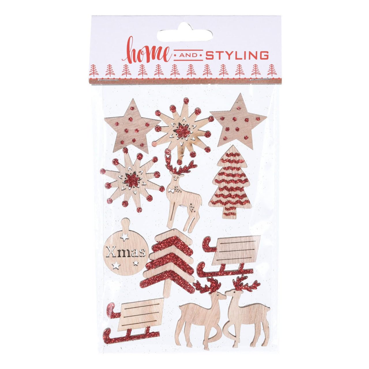 Générique Sheet of 12 Christmas Red Wood Stickers