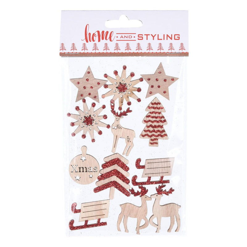Générique Sheet of 12 Christmas Red Wood Stickers