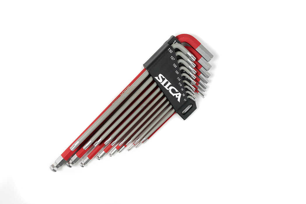 SILCA HX-TWO Heavy Duty Essential Metric Hex and Torx Set | Torx 7 - T30 - Hex 1.5 - H10 | Powder coated Red and Grey textured non slip grip | Swiss tool steel L wrench Allen key.