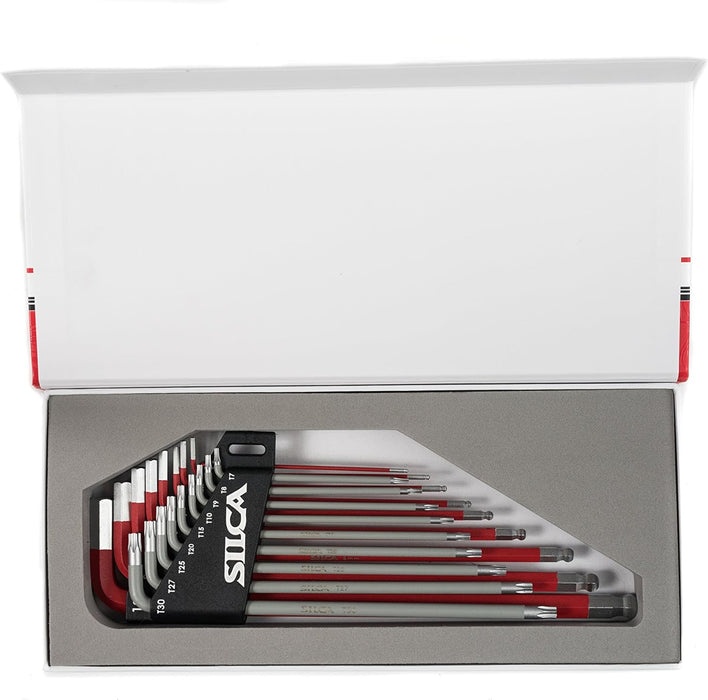 SILCA HX-TWO Heavy Duty Essential Metric Hex and Torx Set | Torx 7 - T30 - Hex 1.5 - H10 | Powder coated Red and Grey textured non slip grip | Swiss tool steel L wrench Allen key.