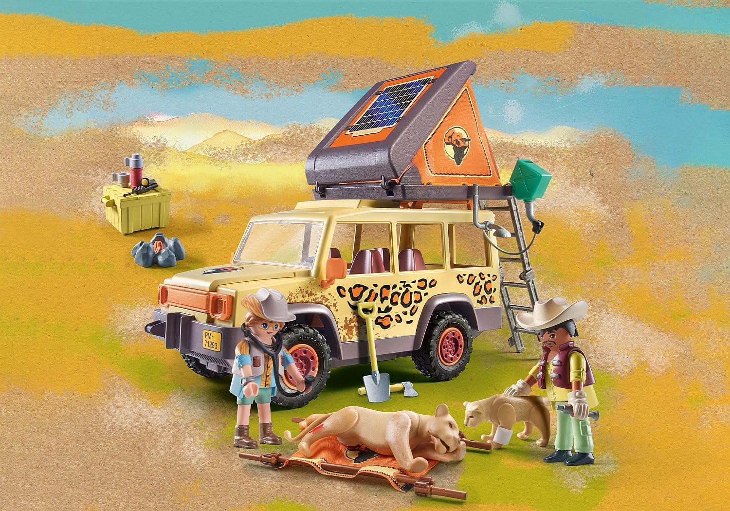 PLAYMOBIL Wiltopia 71293 Mit dem Geländewagen bei den Löwen, abenteuerliche Tierverarztung in der Savanne, Lernspielzeug aus nachhaltigem Material, Spielzeug für Kinder ab 4 Jahren