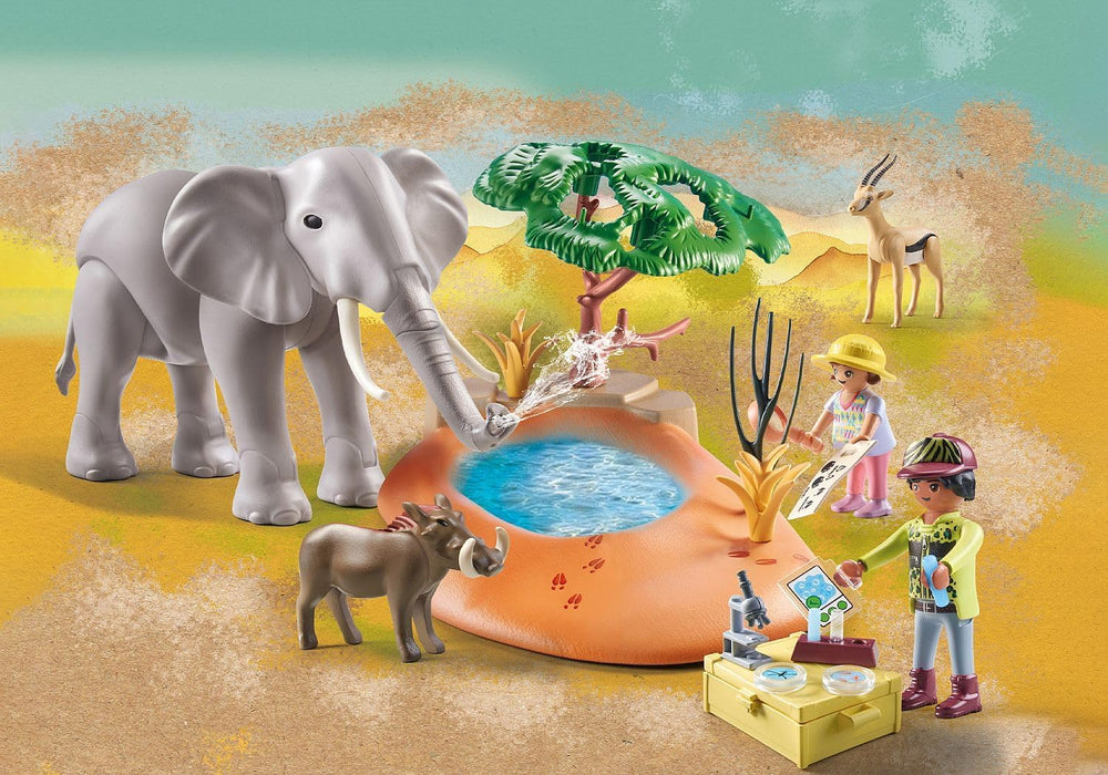 PLAYMOBIL Wiltopia 71294 Spritztour zum Wasserloch, aufregendes Safari-Erlebnis mit tierischem Lerneffekt, nachhaltiges Spielzeug für Kinder ab 4 Jahren