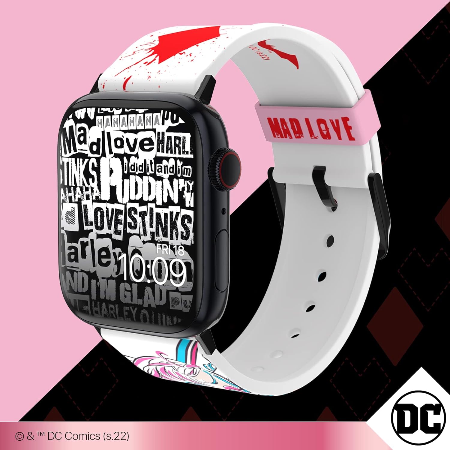 DC Comics - Smartwatch Band - Officially Licensed, Compatible with Every Size & Series of Apple Watch (watch not included) Harley Quinn