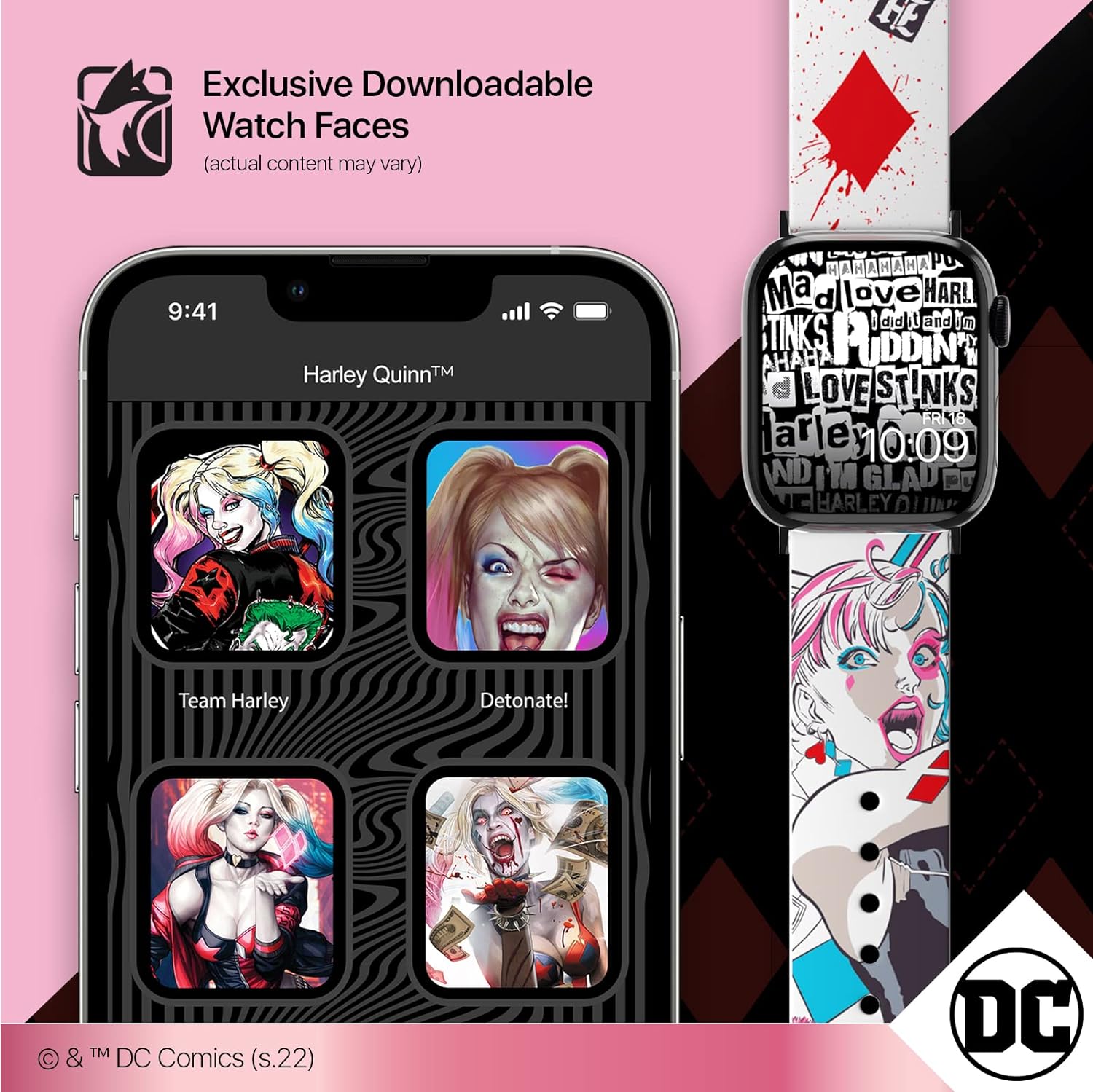 DC Comics - Smartwatch Band - Officially Licensed, Compatible with Every Size & Series of Apple Watch (watch not included) Harley Quinn