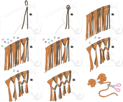 Depesche 12484 Miss Melody Horse Mane Braiding DIY Set Including 8 Cardboard Boxes in Horse Head Shape, 4 Wool Threads and Colourful Rubber Bands and Clips