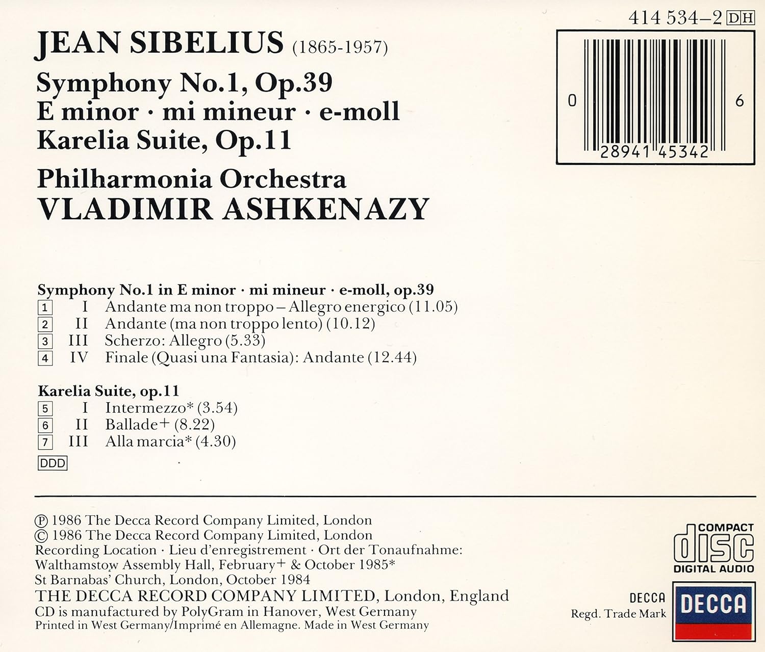 Symphony 1 / Karelia Suite