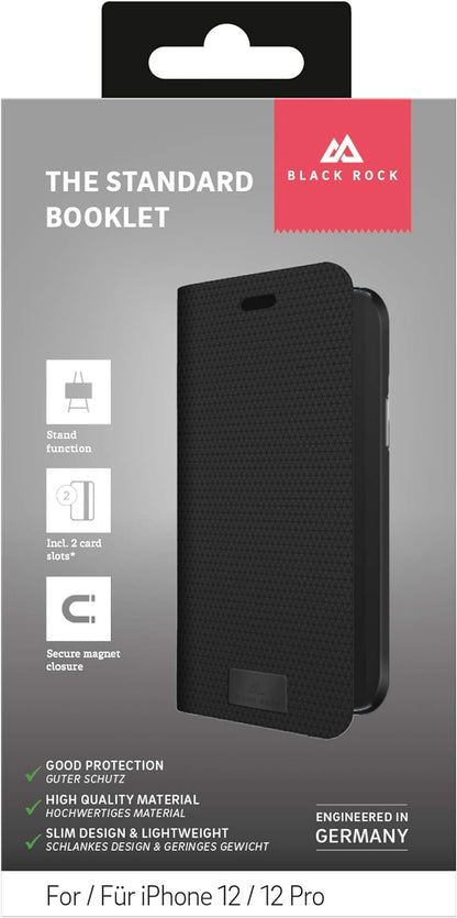 Black Rock - Case booklet flip case suitable for Apple iPhone 12/12 Pro I The Standard mobile phone case, 360 degree cover, magnetic closure (black