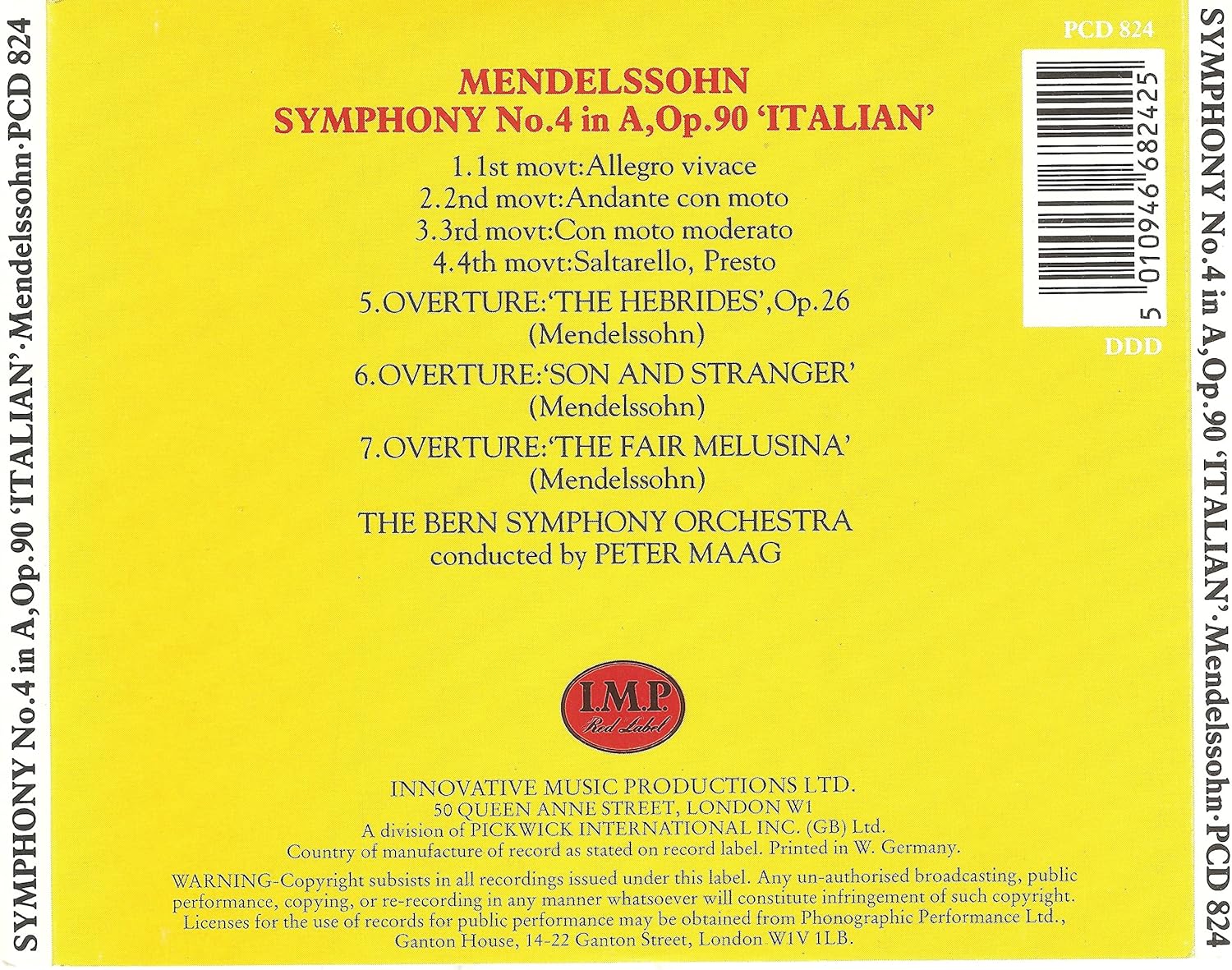 Mendelssohn: Symphony No3; Overture Op27