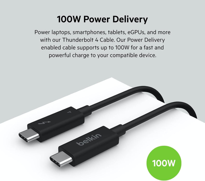 Belkin Thunderbolt 4 Cable (2M, 6.6ft Power Cable) & Thunderbolt 3 USB C to USB C 3.3ft/1M Long Data Transfer Power Cable (Black