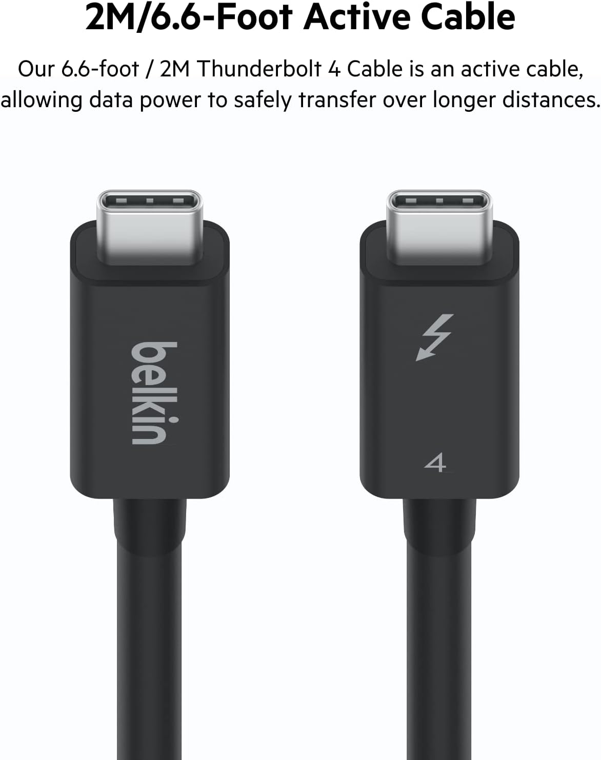 Belkin Thunderbolt 4 Cable (2M, 6.6ft Power Cable) & Thunderbolt 3 USB C to USB C 3.3ft/1M Long Data Transfer Power Cable (Black