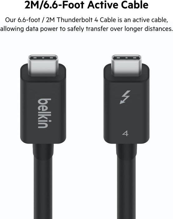 Belkin Thunderbolt 4 Cable (2M, 6.6ft Power Cable) & Thunderbolt 3 USB C to USB C 3.3ft/1M Long Data Transfer Power Cable (Black