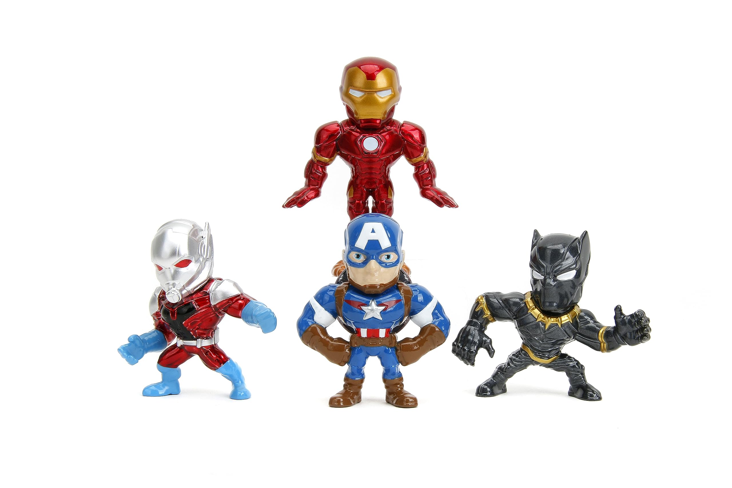 Jada- Pack de 4 Figuras de los Vengadores- Hechos en Metal Fundido, Iron Man, Capitán América, Black Panther, Antzman, de 7cm, A Partir de 8 años (253222014)
