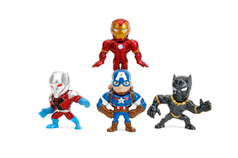 Jada- Pack de 4 Figuras de los Vengadores- Hechos en Metal Fundido, Iron Man, Capitán América, Black Panther, Antzman, de 7cm, A Partir de 8 años (253222014)