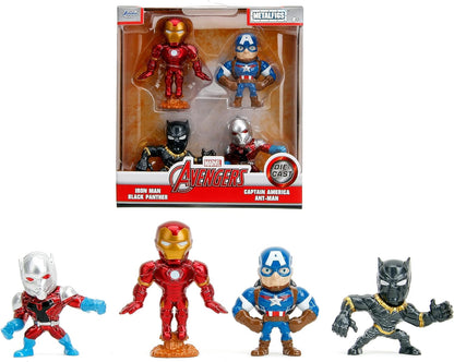 Jada- Pack de 4 Figuras de los Vengadores- Hechos en Metal Fundido, Iron Man, Capitán América, Black Panther, Antzman, de 7cm, A Partir de 8 años (253222014)