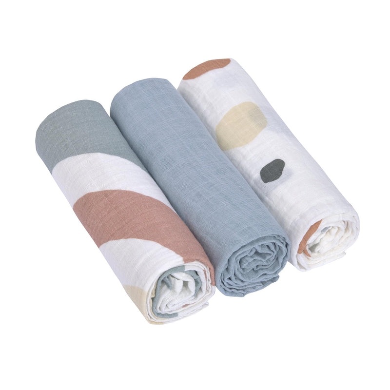 LÄSSIG Baby Puckdecke Spuckdecke Pucktuch Mulltuch 3er Set Baumwolle 85 x 85 cm/Swaddle & Burp Blanket L Rainbow powder blue