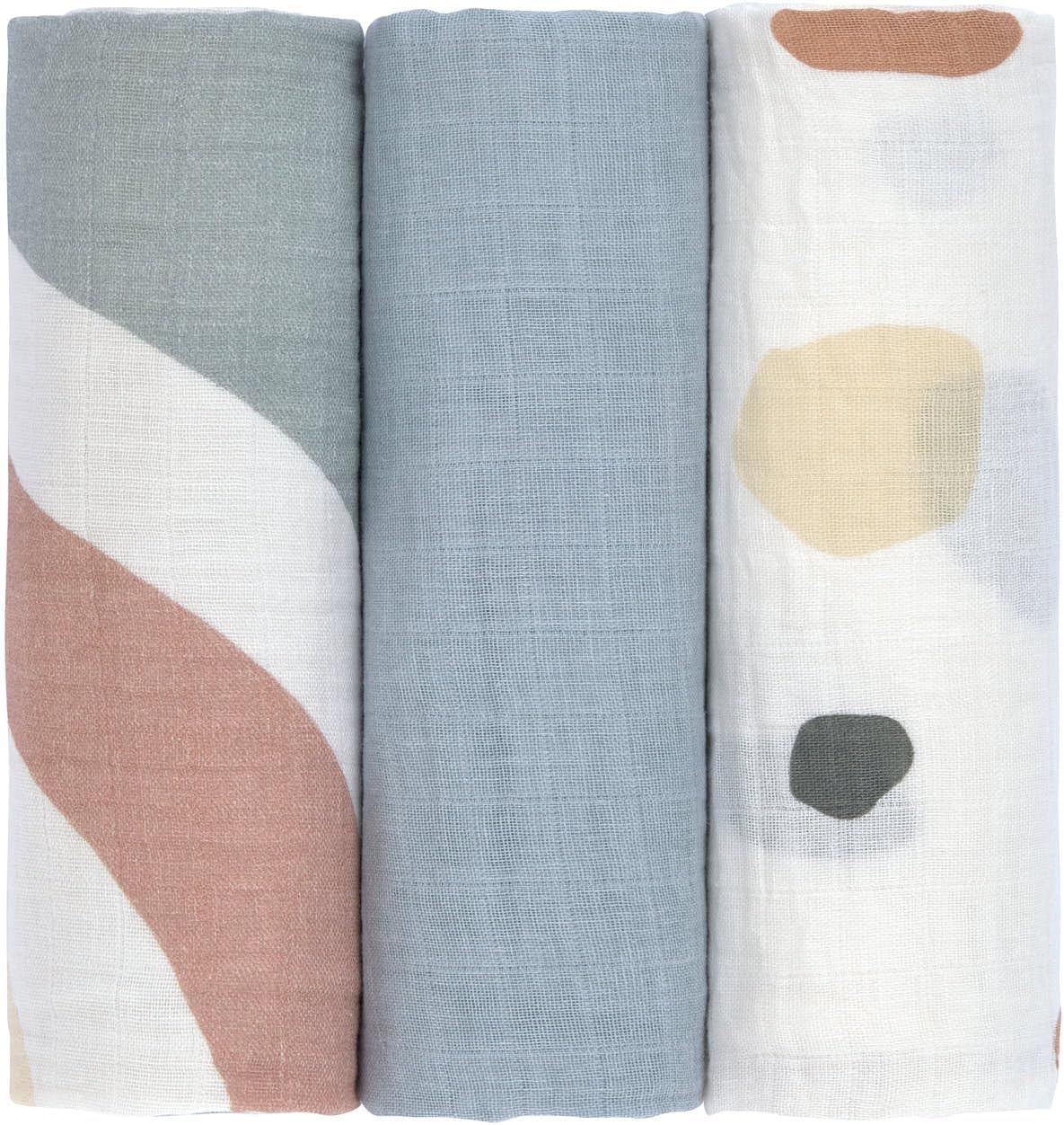 LÄSSIG Baby Puckdecke Spuckdecke Pucktuch Mulltuch 3er Set Baumwolle 85 x 85 cm/Swaddle & Burp Blanket L Rainbow powder blue