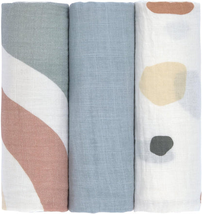 LÄSSIG Baby Puckdecke Spuckdecke Pucktuch Mulltuch 3er Set Baumwolle 85 x 85 cm/Swaddle & Burp Blanket L Rainbow powder blue
