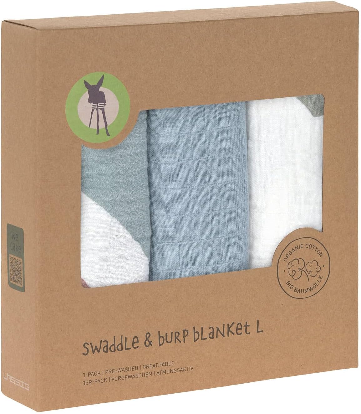 LÄSSIG Baby Puckdecke Spuckdecke Pucktuch Mulltuch 3er Set Baumwolle 85 x 85 cm/Swaddle & Burp Blanket L Rainbow powder blue