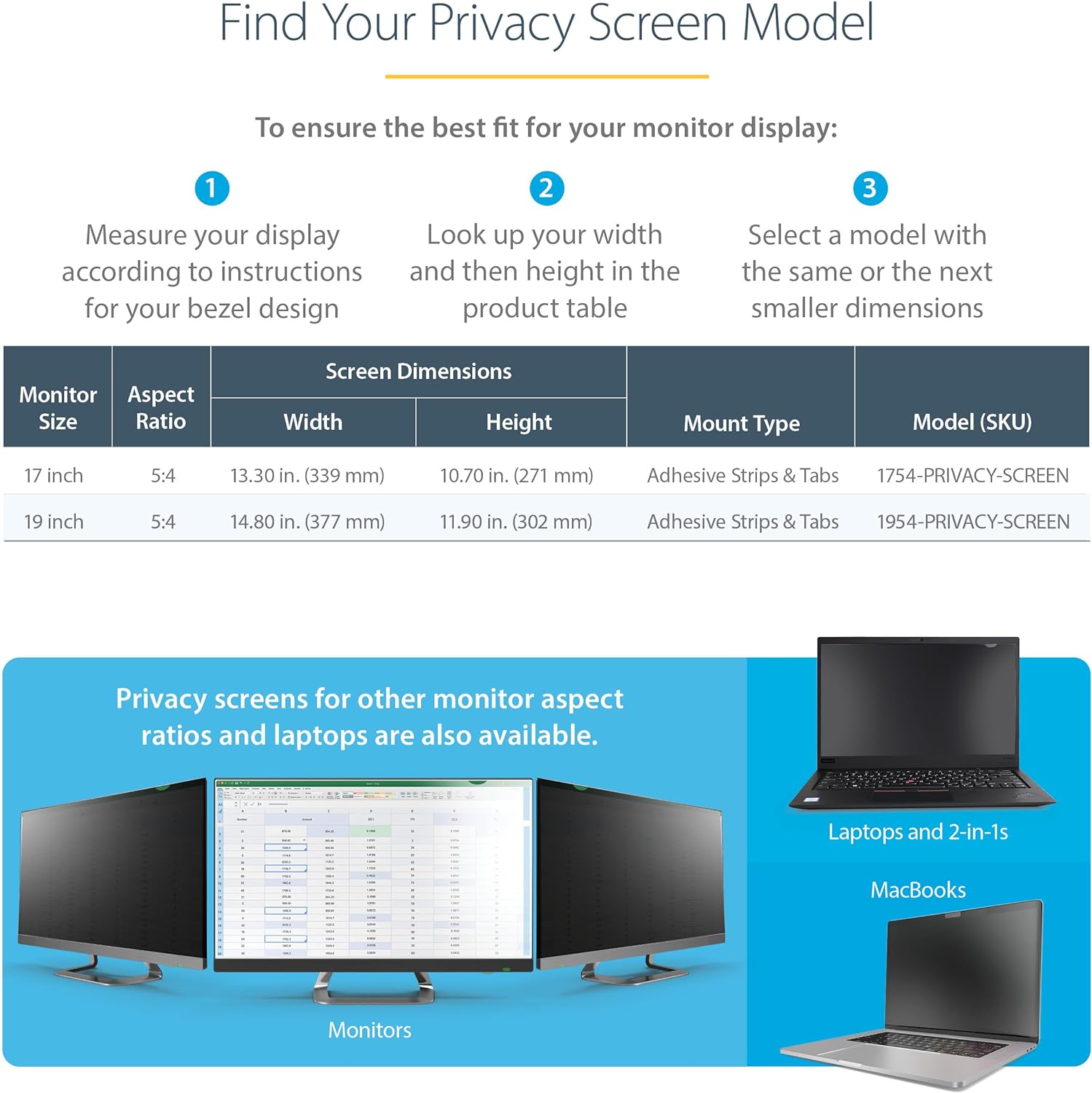 StarTech.com 19-inch 5:4 Computer Monitor Privacy Filter, Anti-Glare Privacy Screen w/51% Blue Light Reduction, Monitor Screen Protector w/+/- 30 Deg. Viewing Angle (1954-PRIVACY-SCREEN