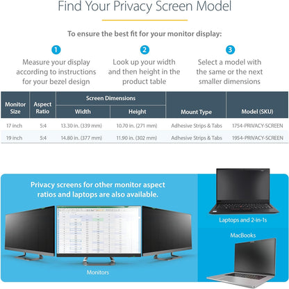 StarTech.com 19-inch 5:4 Computer Monitor Privacy Filter, Anti-Glare Privacy Screen w/51% Blue Light Reduction, Monitor Screen Protector w/+/- 30 Deg. Viewing Angle (1954-PRIVACY-SCREEN