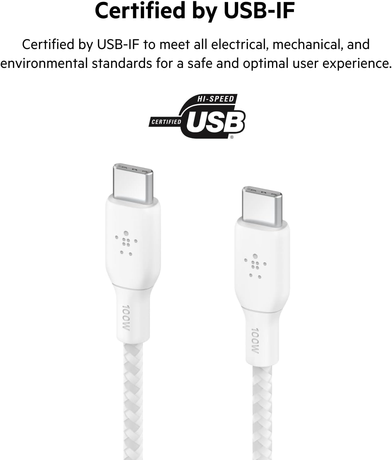 Belkin USB Type C to C Cable, 100W Power Delivery USB-IF Certified 2.0 USB C Charger Cable with Double Braided Nylon Exterior for iPhone 15, iPad, MacBook, Samsung Galaxy, Pixel and More -2 m, white