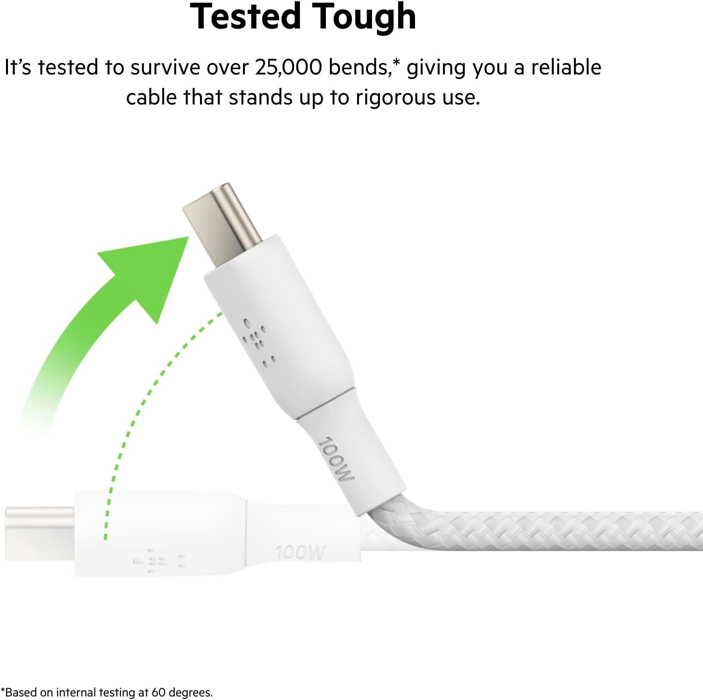 Belkin USB Type C to C Cable, 100W Power Delivery USB-IF Certified 2.0 USB C Charger Cable with Double Braided Nylon Exterior for iPhone 15, iPad, MacBook, Samsung Galaxy, Pixel and More -2 m, white