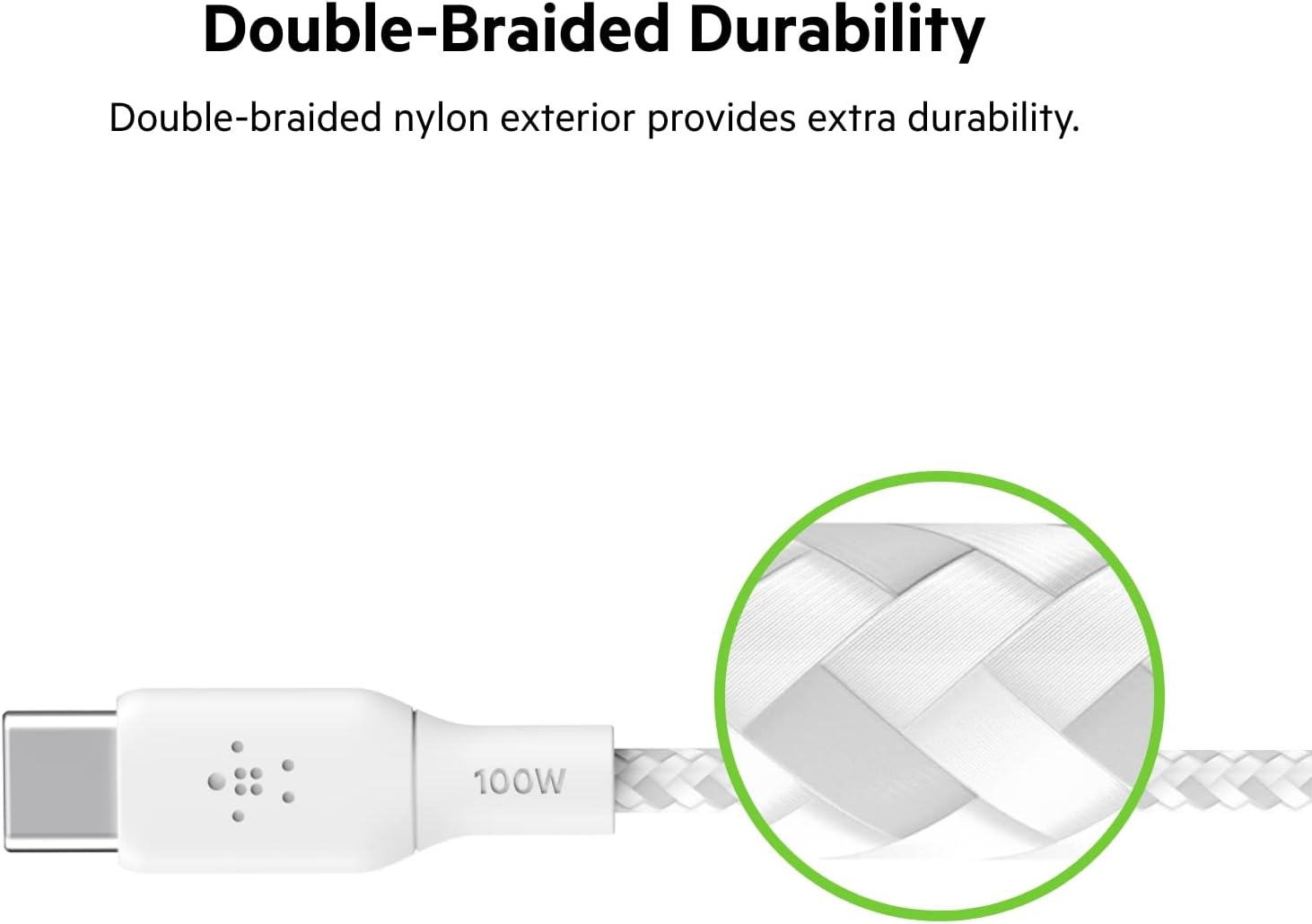 Belkin USB Type C to C Cable, 100W Power Delivery USB-IF Certified 2.0 USB C Charger Cable with Double Braided Nylon Exterior for iPhone 15, iPad, MacBook, Samsung Galaxy, Pixel and More -2 m, white