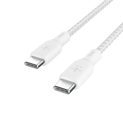 Belkin USB Type C to C Cable, 100W Power Delivery USB-IF Certified 2.0 USB C Charger Cable with Double Braided Nylon Exterior for iPhone 15, iPad, MacBook, Samsung Galaxy, Pixel and More -2 m, white