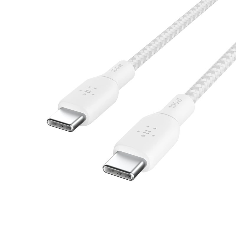 Belkin USB Type C to C Cable, 100W Power Delivery USB-IF Certified 2.0 USB C Charger Cable with Double Braided Nylon Exterior for iPhone 15, iPad, MacBook, Samsung Galaxy, Pixel and More -2 m, white