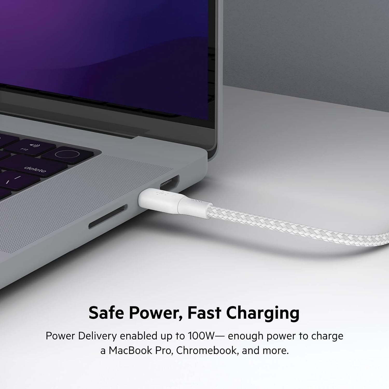 Belkin USB Type C to C Cable, 100W Power Delivery USB-IF Certified 2.0 USB C Charger Cable with Double Braided Nylon Exterior for iPhone 15, iPad, MacBook, Samsung Galaxy, Pixel and More -2 m, white