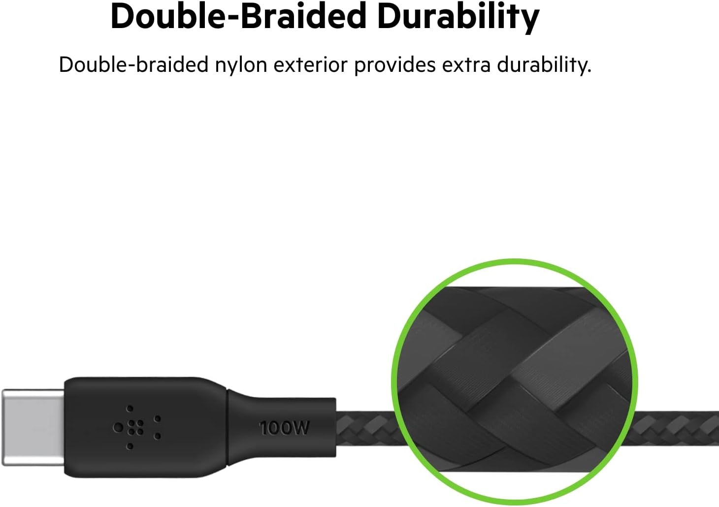Belkin USB Type C to C Cable, 100W Power Delivery USB-IF Certified 2.0 USB C Charger Cable with Double Braided Nylon Exterior for iPhone 15, iPad, MacBook, Samsung Galaxy, Pixel and More -2 m, black