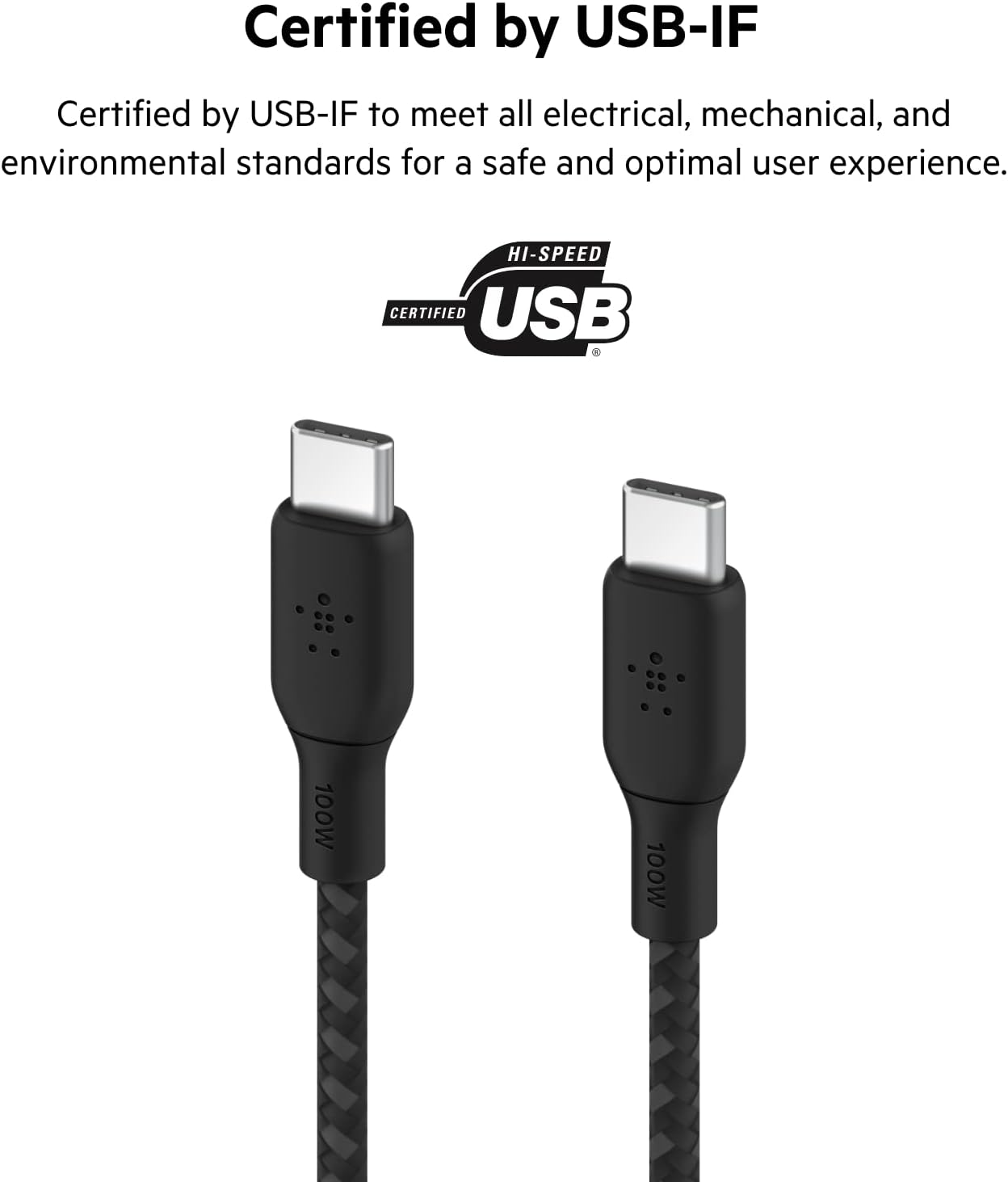 Belkin USB Type C to C Cable, 100W Power Delivery USB-IF Certified 2.0 USB C Charger Cable with Double Braided Nylon Exterior for iPhone 15, iPad, MacBook, Samsung Galaxy, Pixel and More -2 m, black