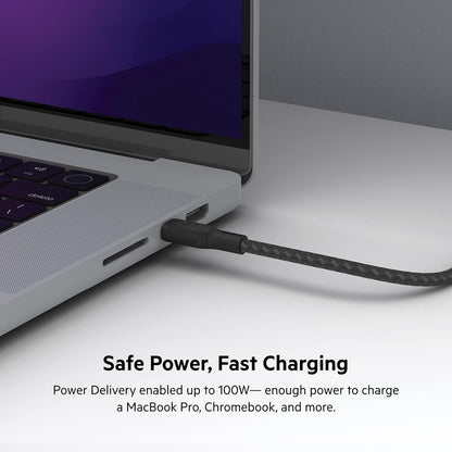 Belkin USB Type C to C Cable, 100W Power Delivery USB-IF Certified 2.0 USB C Charger Cable with Double Braided Nylon Exterior for iPhone 15, iPad, MacBook, Samsung Galaxy, Pixel and More -2 m, black