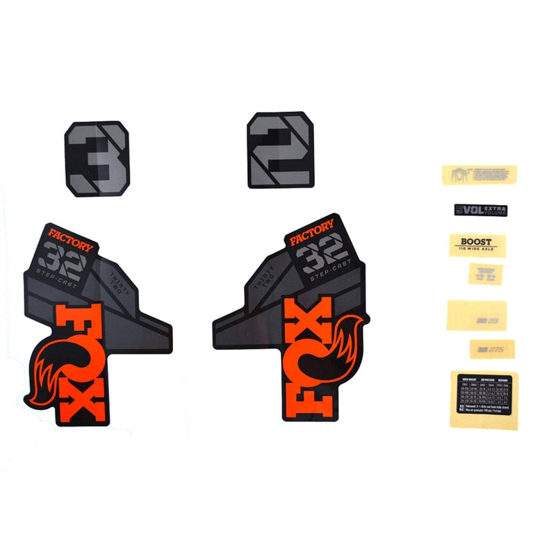 FOX Fork 32 Decal Kit: SC F-S  Black Logo Shiny Orange 2021
