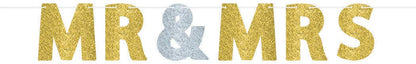 (PKT) Adult 1 Mr & Mrs Glitter Letter Banner Wedding Sign
