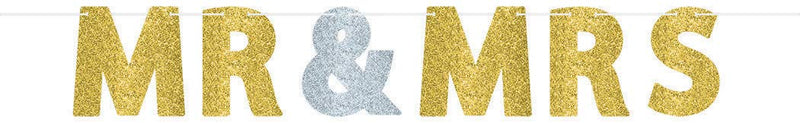 (PKT) Adult 1 Mr & Mrs Glitter Letter Banner Wedding Sign
