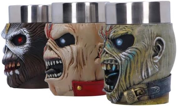 Nemesis Now Iron Maiden Eddie - Set di bicchierini da liquore, 9 cm, in resina e acciaio inossidabile, multicolore, con licenza ufficiale Iron Maiden, set di bicchierini da shot Eddie, in resina