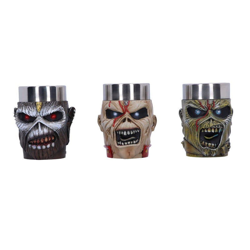 Nemesis Now Iron Maiden Eddie - Set di bicchierini da liquore, 9 cm, in resina e acciaio inossidabile, multicolore, con licenza ufficiale Iron Maiden, set di bicchierini da shot Eddie, in resina