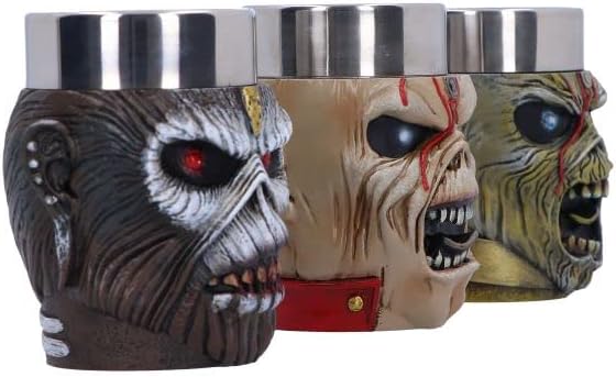 Nemesis Now Iron Maiden Eddie - Set di bicchierini da liquore, 9 cm, in resina e acciaio inossidabile, multicolore, con licenza ufficiale Iron Maiden, set di bicchierini da shot Eddie, in resina