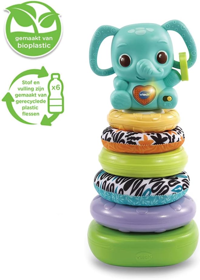 VTech 3 in 1 Stack & Leather Elephant - Educational Toy - with Motion Sensor and Sound Effects - Discover Shapes - 6 to 36 Months