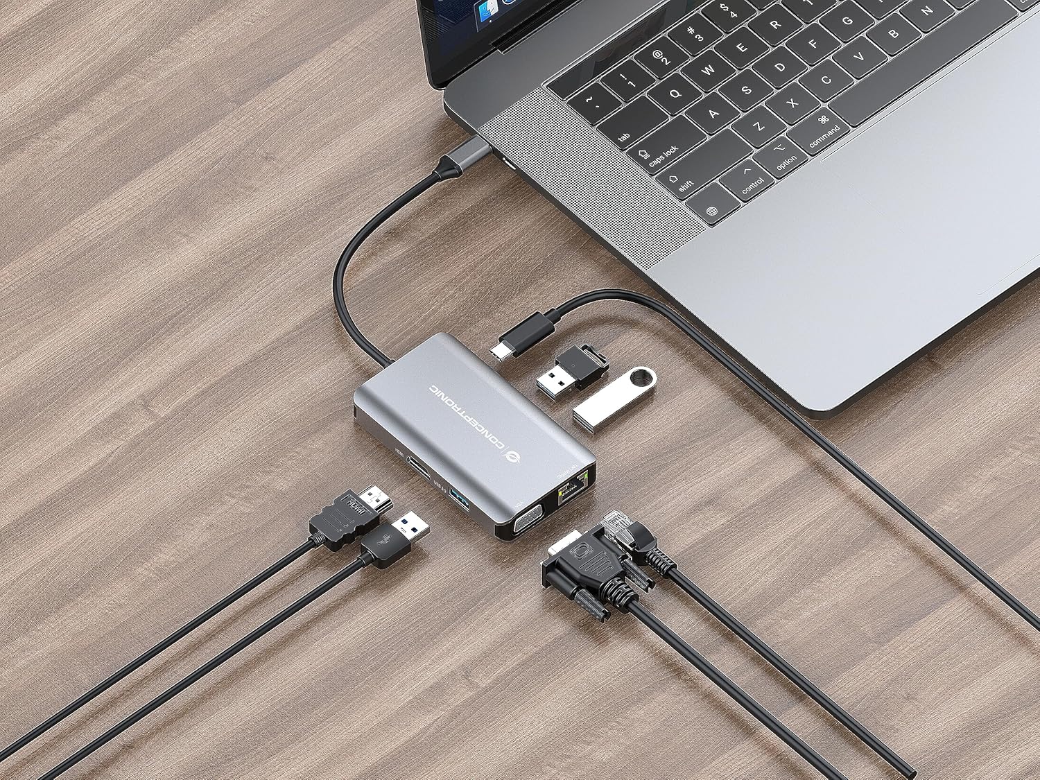 Conceptronic DONN21G 7-in-1 USB 3.2 Gen 1 Docking Station, HDMI, VGA, Gigabit Ethernet LAN, USB-A 3.0 x 3, 100W USB PD