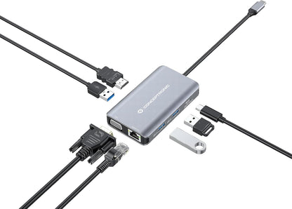 Conceptronic DONN21G 7-in-1 USB 3.2 Gen 1 Docking Station, HDMI, VGA, Gigabit Ethernet LAN, USB-A 3.0 x 3, 100W USB PD